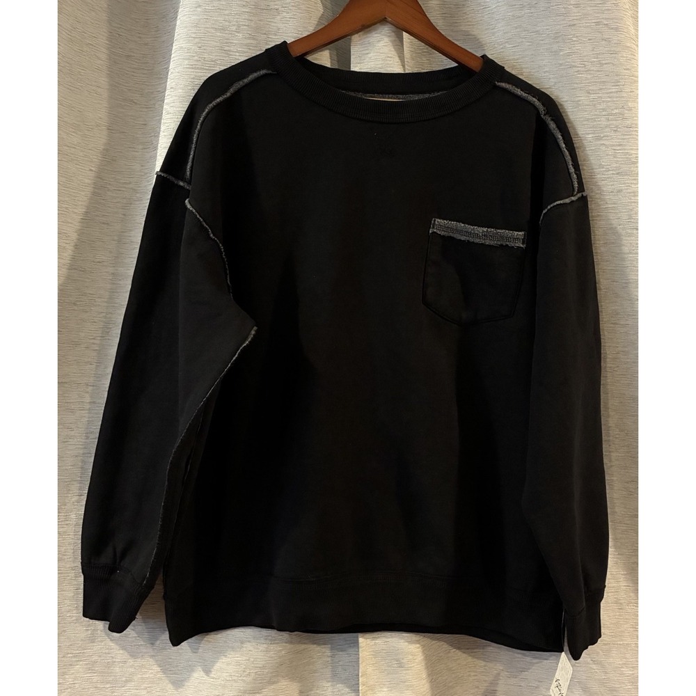 Free People We The‎ Free Wallace Pullover Sweatshirt Relaxed Faded Black Size L